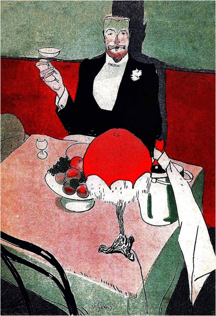 Stary francuski plakat obiad i szampan